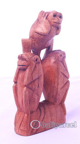 Wooden Monkey, Hand Made From Suar Wood 