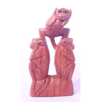 Wooden Monkey, Hand Made From Suar Wood 