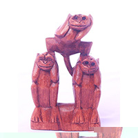 Wooden Monkey, Hand Made From Suar Wood 