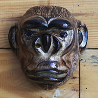 Wooden Mask Monkey, Hand Made From Suar Wood 