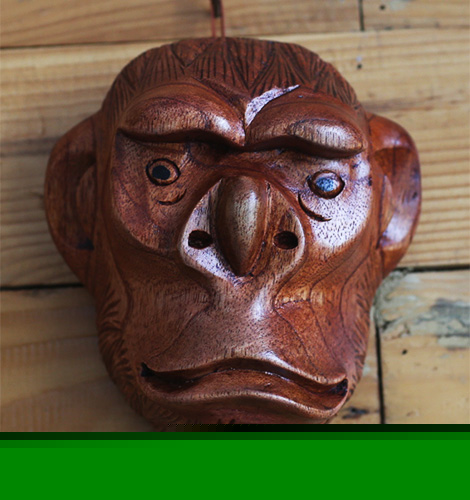 Wooden Mask Monkey, Hand Made From Suar Wood 