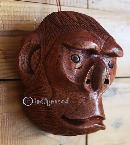 Wooden Mask Monkey, Hand Made From Suar Wood 