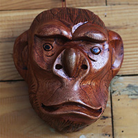 Wooden Mask Monkey, Hand Made From Suar Wood 