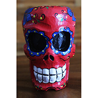 Skull Head With Painted, Handmade From Albesia Wood