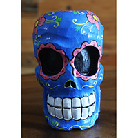 Skull Head With Painted, Handmade From Albesia Wood