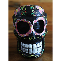 Skull Head With Painted, Handmade From Albesia Wood
