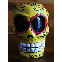 Skull Head With Painted, Handmade From Albesia Wood