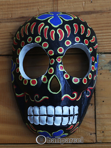 Mask Skull With Painted, Handmade From Albesia Wood