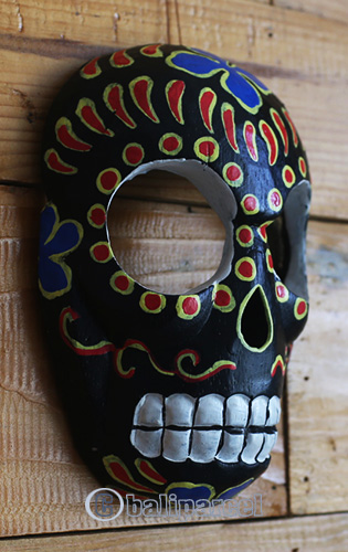Mask Skull With Painted, Handmade From Albesia Wood