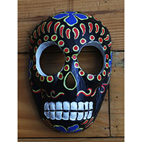 Mask Skull With Painted, Handmade From Albesia Wood