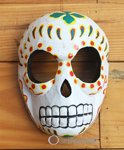 Mask Skull With Painted, Handmade From Albesia Wood