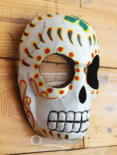 Mask Skull With Painted, Handmade From Albesia Wood