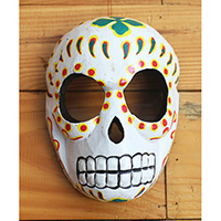 Mask Skull With Painted, Handmade From Albesia Wood