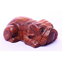 Wooden Dog, Hand Made From Suar Wood 