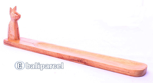Wooden Incense Holder With Cat, Made From Suar Wood