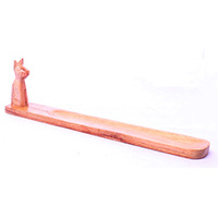 Wooden Incense Holder With Cat, Made From Suar Wood