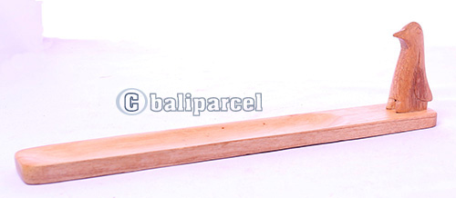 Wooden Incense Holder With Pinguin, Made From Suar Wood