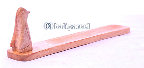 Wooden Incense Holder With Pinguin, Made From Suar Wood