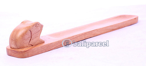 Wooden Incense Holder With Frog, Made From Suar Wood