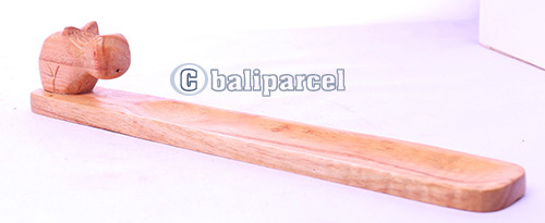 Wooden Incense Holder With Rhinoceros, Made From Suar Wood