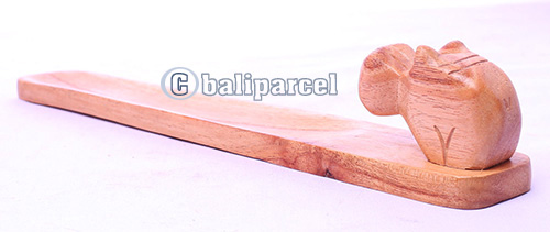 Wooden Incense Holder With Rhinoceros, Made From Suar Wood