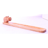 Wooden Incense Holder With Rhinoceros, Made From Suar Wood