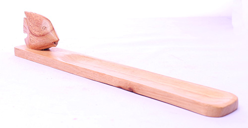 Wooden Incense Holder With Fish, Made From Suar Wood