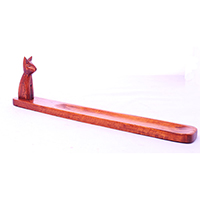 Wooden Incense Holder With Cat, Made From Suar Wood