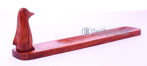 Wooden Incense Holder With Pinguin, Made From Suar Wood