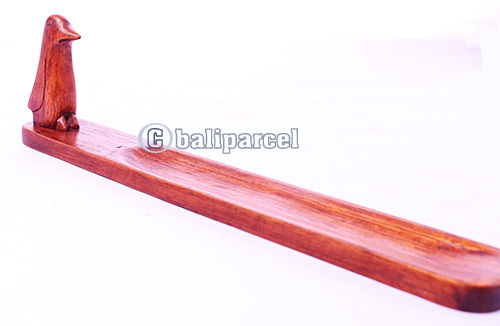 Wooden Incense Holder With Pinguin, Made From Suar Wood