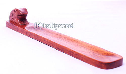 Wooden Incense Holder With Frog, Made From Suar Wood