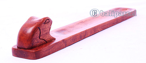 Wooden Incense Holder With Frog, Made From Suar Wood