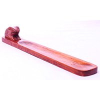 Wooden Incense Holder With Frog, Made From Suar Wood