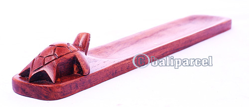 Wooden Incense Holder With Turtle, Made From Suar Wood