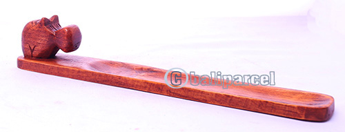 Wooden Incense Holder With Rhinoceros, Made From Suar Wood