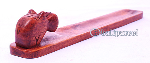 Wooden Incense Holder With Rhinoceros, Made From Suar Wood