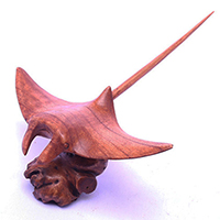 Wooden Manta Ray With Parasite Handcarved From Suar Wood
