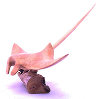 Wooden Manta Ray With Parasite Handcarved From Suar Wood