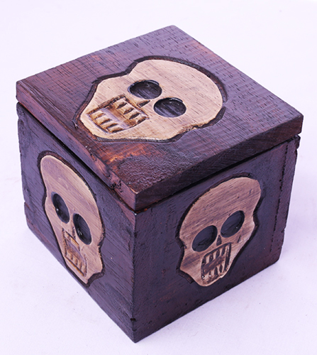 Box Skull, Handmade From Albesia Wood