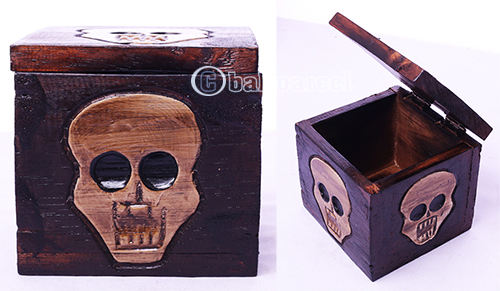 Box Skull, Handmade From Albesia Wood