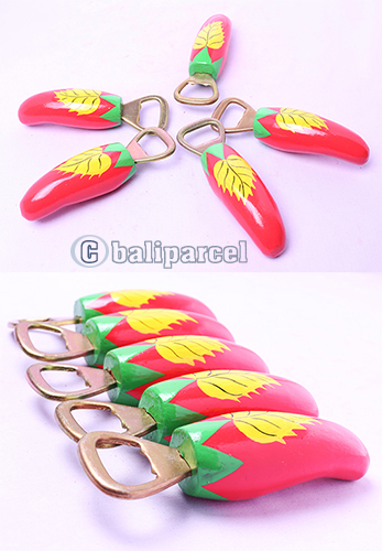 Bottle Opener Chilli Shape With Painted Set Of 5, Handmade From Albesia Wood