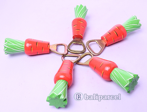 Bottle Opener Carrot Shape With Painted Set Of 5, Handmade From Albesia Wood