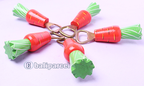 Bottle Opener Carrot Shape With Painted Set Of 5, Handmade From Albesia Wood