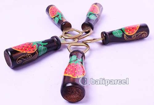 Bottle Opener Bottle Shape With Painted Set Of 5, Handmade From Albesia Wood