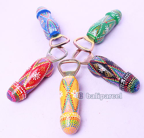 Bottle Opener Penis Shape With Painted Set Of 5, Handmade From Albesia Wood