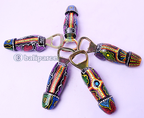 Bottle Opener Penis Shape With Painted Set Of 5, Handmade From Albesia Wood