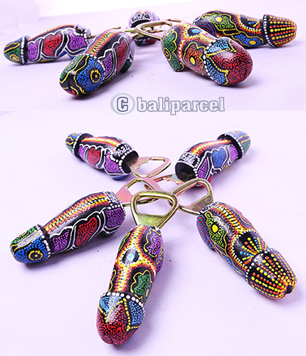 Bottle Opener Penis Shape With Painted Set Of 5, Handmade From Albesia Wood