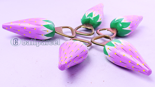Bottle Opener Stawberry Shape With Painted Set Of 5, Handmade From Albesia Wood