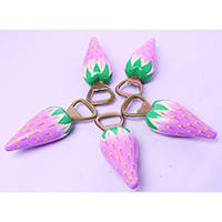 Bottle Opener Stawberry Shape With Painted Set Of 5, Handmade From Albesia Wood