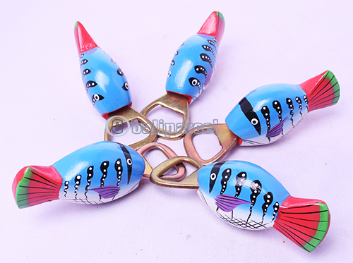 Bottle Opener Fish Shape With Painted Set Of 5, Handmade From Albesia Wood